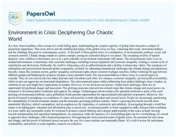 Essay on Environment in Crisis: Deciphering our Chaotic World