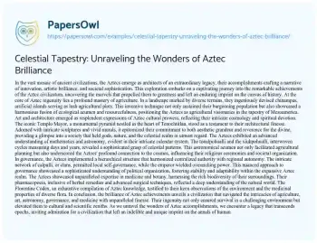 Essay on Celestial Tapestry: Unraveling the Wonders of Aztec Brilliance