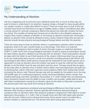 Essay on My Understanding of Abortion