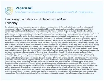 Essay on Examining the Balance and Benefits of a Mixed Economy