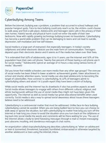 Essay on Cyberbullying Among Teens