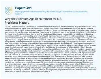 Essay on Why the Minimum Age Requirement for U.S. Presidents Matters