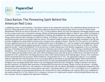 Essay on Clara Barton: the Pioneering Spirit Behind the American Red Cross