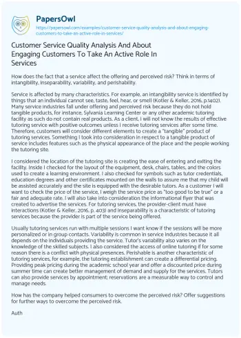 Essay on Customer Service Quality Analysis and about Engaging Customers to Take an Active Role in Services