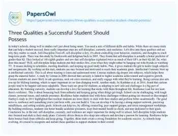 Essay on Three Qualities a Successful Student should Possess