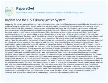 Essay on Racism and the U.S. Criminal Justice System