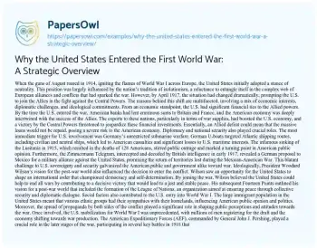 Essay on Why the United States Entered the First World War: a Strategic Overview