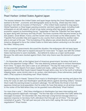 Essay on Pearl Harbor: United States against Japan