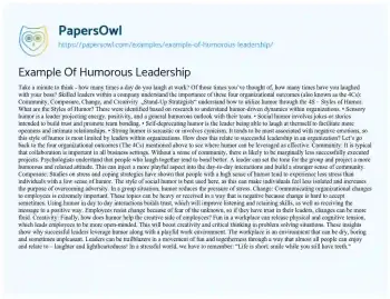 Essay on Example of Humorous Leadership