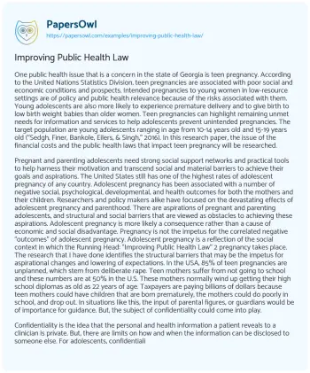 Essay on Improving Public Health Law