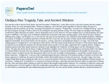 Essay on Oedipus Rex: Tragedy, Fate, and Ancient Wisdom