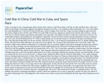 Essay on Cold War in China, Cold War in Cuba, and Space Race