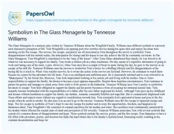 Essay on Symbolism in the Glass Menagerie by Tennesse Williams