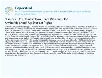 Essay on “Tinker V. Des Moines”: how Three Kids and Black Armbands Shook up Student Rights