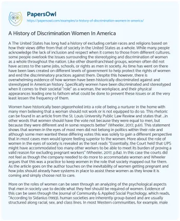 Essay on A History of Discrimination Women in America