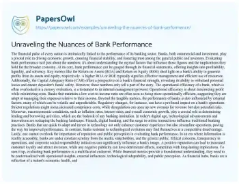 Essay on Unraveling the Nuances of Bank Performance