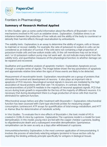 Essay on Frontiers in Pharmacology