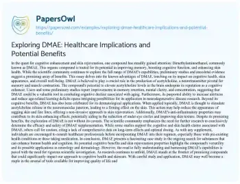 Essay on Exploring DMAE: Healthcare Implications and Potential Benefits