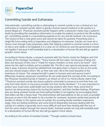 Essay on Committing Suicide and Euthanasia