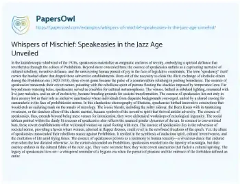 Essay on Whispers of Mischief: Speakeasies in the Jazz Age Unveiled