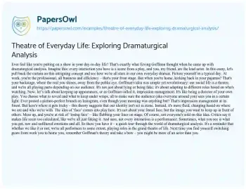 Essay on Theatre of Everyday Life: Exploring Dramaturgical Analysis