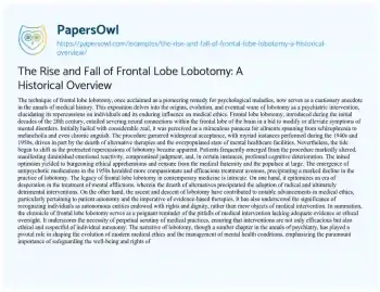 Essay on The Rise and Fall of Frontal Lobe Lobotomy: a Historical Overview