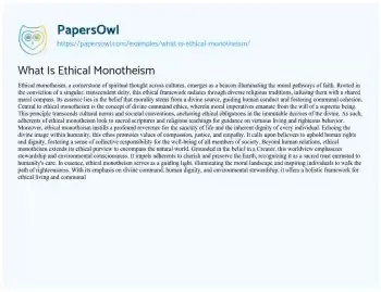 Essay on What is Ethical Monotheism