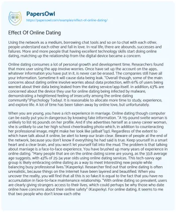 Essay on Effect of Online Dating