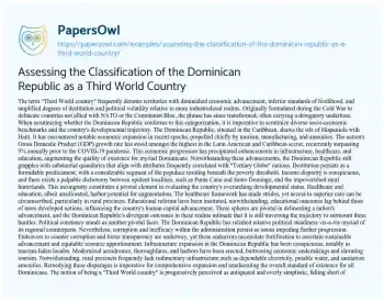 Essay on Assessing the Classification of the Dominican Republic as a Third World Country