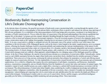 Essay on Biodiversity Ballet: Harmonizing Conservation in Life’s Delicate Choreography