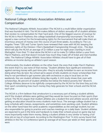 Essay on National College Athletic Association Athletes and Compensation