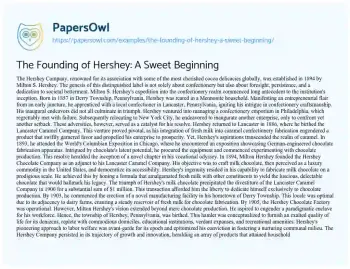 Essay on The Founding of Hershey: a Sweet Beginning