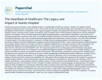 Essay on The Heartbeat of Healthcare: the Legacy and Impact of Asante Hospital