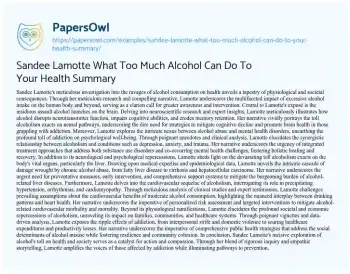 Essay on Sandee Lamotte what too Much Alcohol Can do to your Health Summary