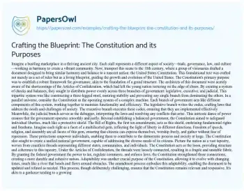 Essay on Crafting the Blueprint: the Constitution and its Purposes