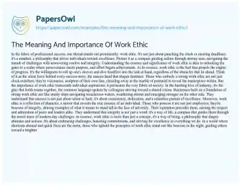 Essay on The Meaning and Importance of Work Ethic