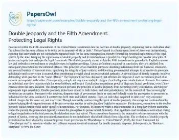 Essay on Double Jeopardy and the Fifth Amendment: Protecting Legal Rights