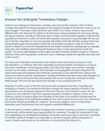 Essay on America has Undergone Tremendous Changes