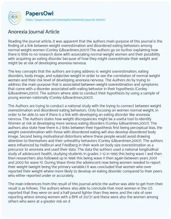 Essay on Anorexia Journal Article