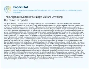 Essay on The Enigmatic Dance of Strategy: Culture Unveiling the Queen of Spades