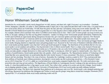 Essay on Honor Whiteman: Social Media