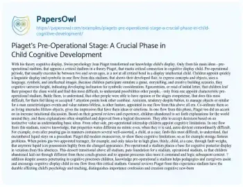 Essay on Piaget’s Pre-Operational Stage: a Crucial Phase in Child Cognitive Development