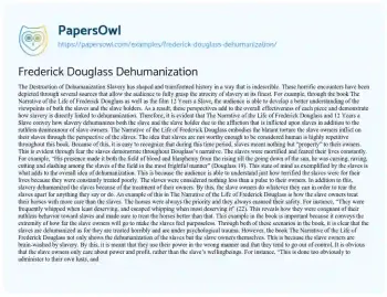 Essay on Frederick Douglass Dehumanization