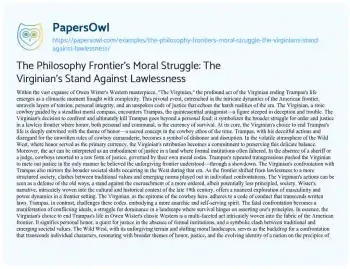 Essay on The Philosophy Frontier’s Moral Struggle: the Virginian’s Stand against Lawlessness