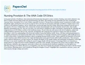 Essay on Nursing Provision 8: the ANA Code of Ethics