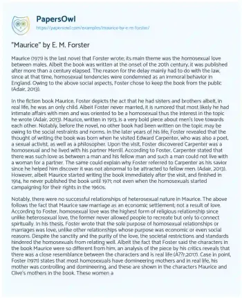 Essay on “Maurice” by E. M. Forster