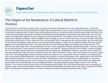 Essay on The Origins of the Renaissance: a Cultural Rebirth in Florence