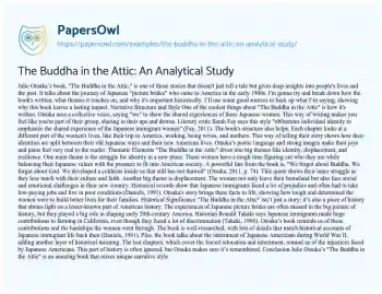 Essay on The Buddha in the Attic: an Analytical Study