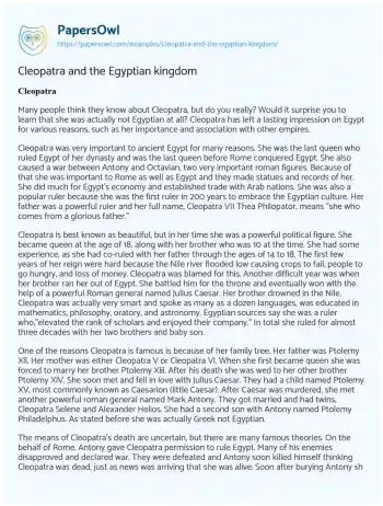 Essay on Cleopatra and the Egyptian Kingdom