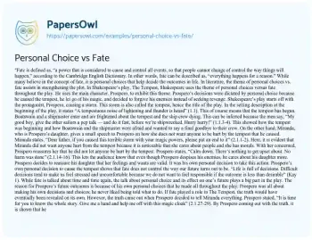 Essay on Personal Choice Vs Fate